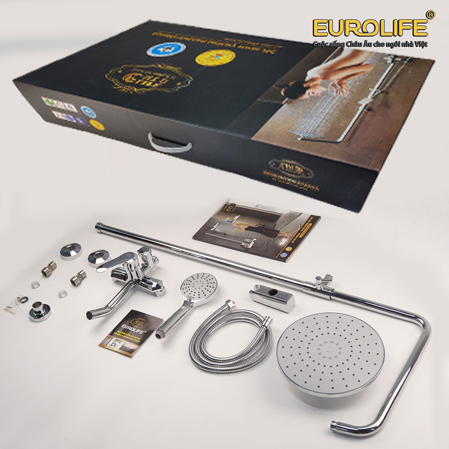 Linh kiện đi kèm của Sen cây tắm đứng nóng lạnh Eurolife EL-S922 Đồng mạ Chrome