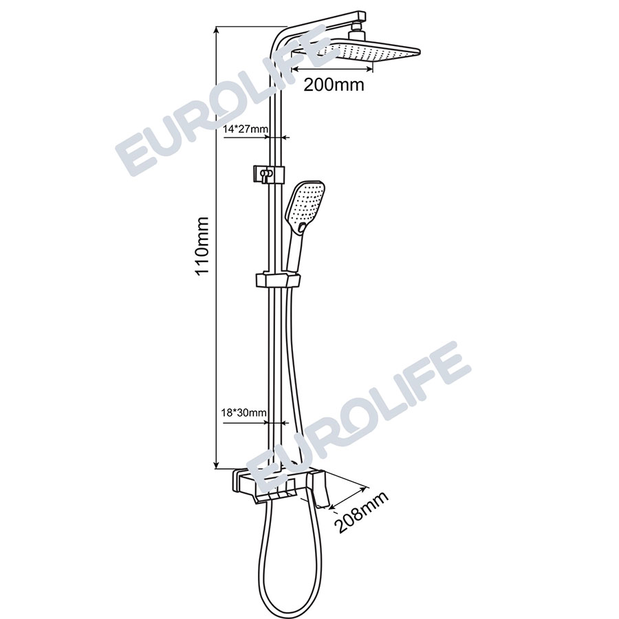 Bản vẽ kỹ thuật Sen cây tắm đứng nóng lạnh phím đàn Eurolife EL-SC911 Đồng mạ Crom