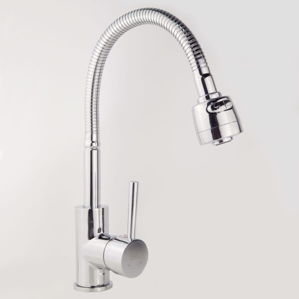Vòi rửa chén lò xo Eurolife EL-KM03 mạ Chrome 5 lớp, cần quay 360 độ, đầu vòi 2 chế độ tăng áp và tạo bọt.
