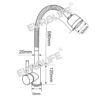 Bản vẽ kỹ thuật vòi rửa chén nóng lạnh Eurolife EL-KM03, thể hiện kích thước tổng thể, chiều cao cần vòi lò xo và đầu vòi 2 chế độ.