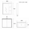 Bản vẽ kích thước bộ tủ lavabo Eurolife BLV-IN04 thể hiện tủ gương 500 × 125 × 700mm, tủ dưới cao 510mm và chậu sứ liền mặt 600 × 470mm.