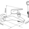 Bản vẽ kích thước củ sen Eurolife EL-LOT 01, thể hiện thông số chiều cao 105mm, chiều ngang 133mm, chiều dài 173mm và tay sen đi kèm.