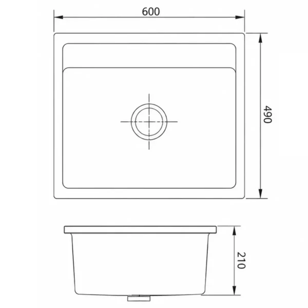 Bản vẽ kỹ thuật chậu đá thạch anh Eurolife EL-QC6049 kích thước 600 x 490 mm