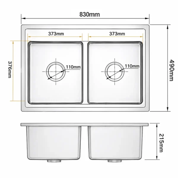 Bản vẽ kỹ thuật chậu đá thạch anh Eurolife EL-QC8349