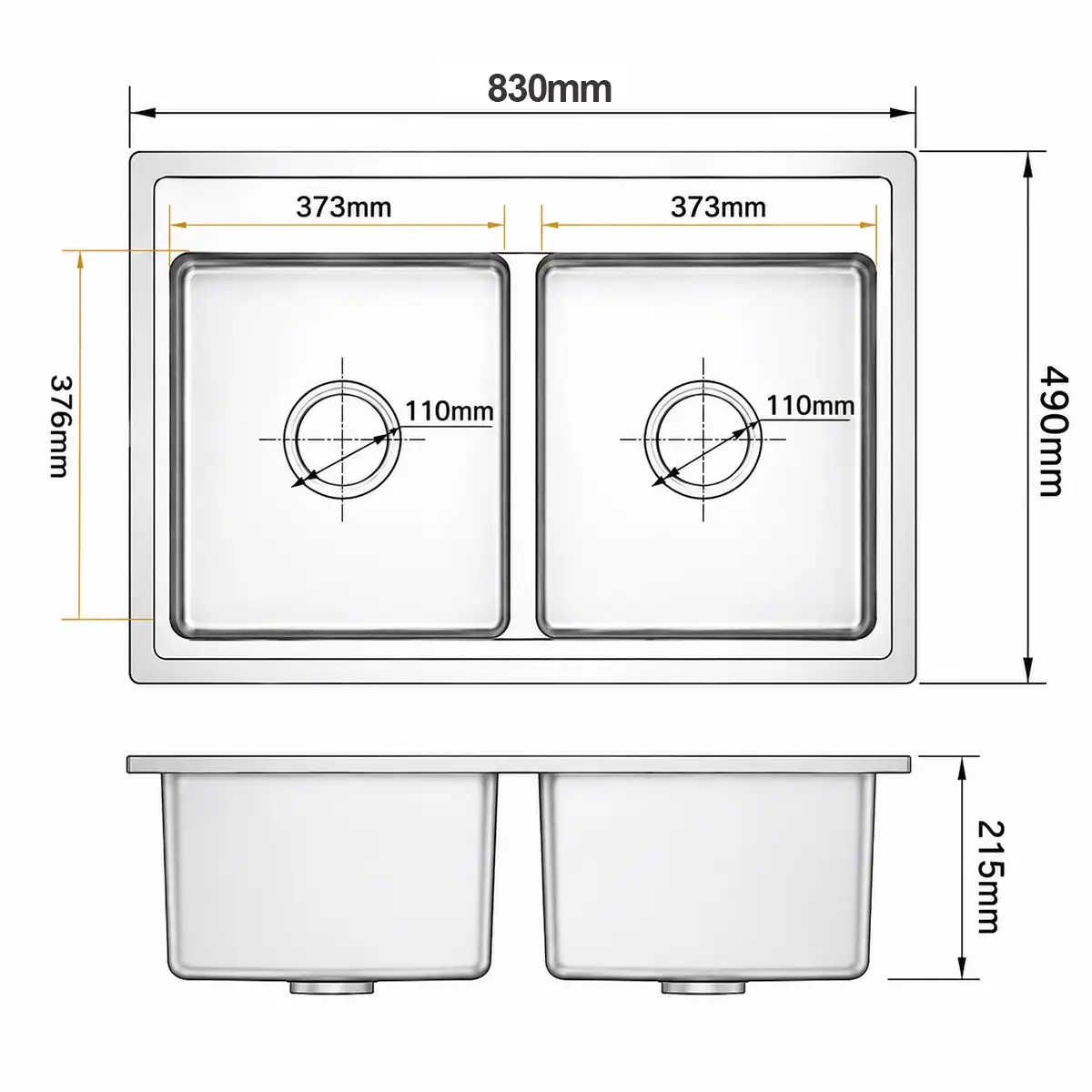 Bản vẽ kỹ thuật chậu đá thạch anh Eurolife EL-QC8349