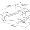 Bản vẽ kỹ thuật củ sen Eurolife EL-ORCHID 01 thể hiện kích thước tổng thể 215mm, chiều cao 130mm và khoảng cách tâm chân sen 150mm.