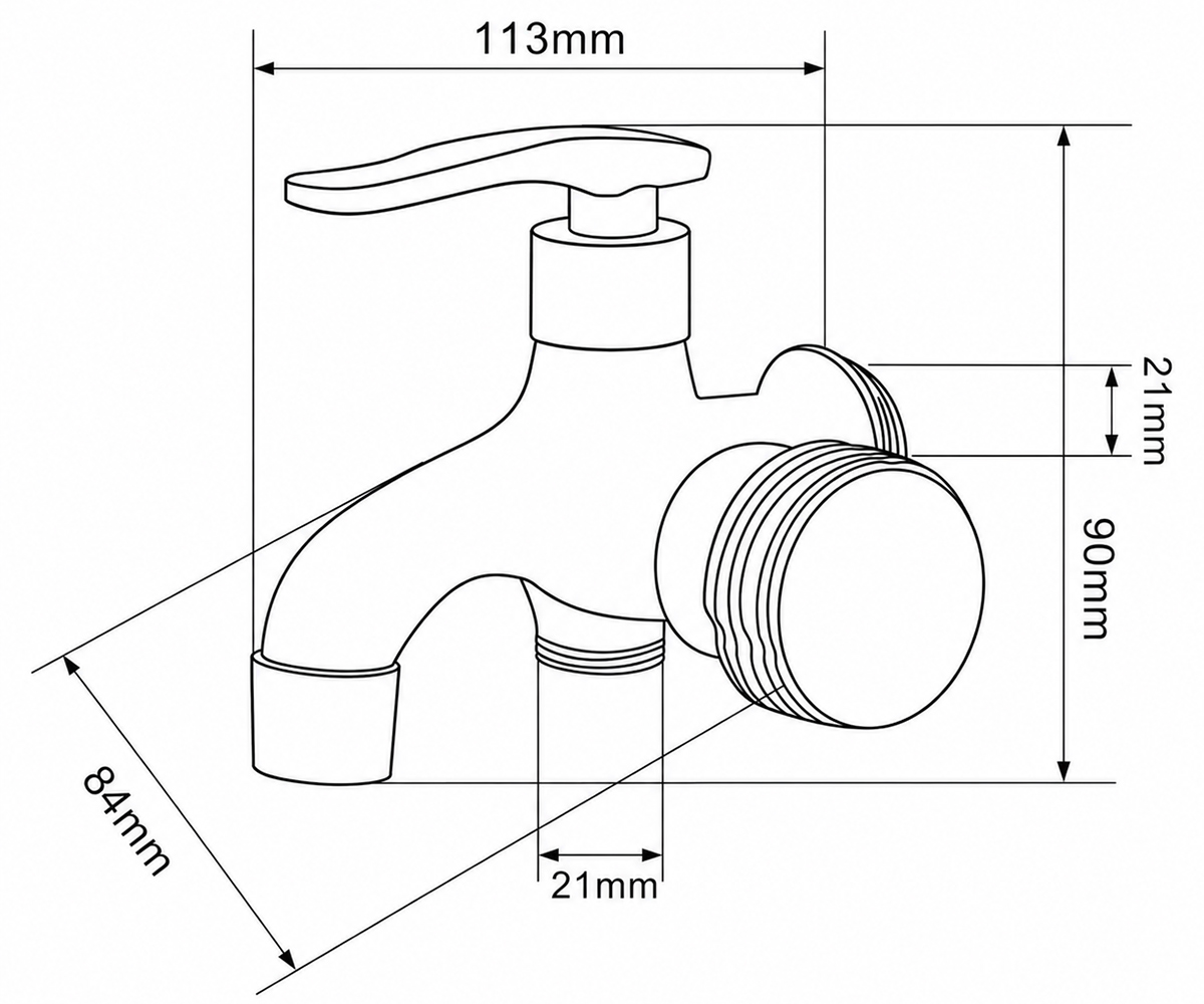 Bản vẽ kỹ thuật củ sen lạnh Đồng H61 Eurolife EL-SL112 thể hiện chiều dài tay gạt 113 mm, chiều cao tổng thể 90 mm, chiều dài đầu xả 84 mm và các đầu kết nối 21 mm.