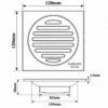 Bản vẽ kỹ thuật phễu thu sàn Eurolife EL-HG12 kích thước 120 × 120 mm, cao 28 mm, mặt dày 1,5 mm