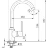 Bản vẽ kỹ thuật vòi rửa chén nóng lạnh Eurolife EL-KM12 thể hiện kích thước tổng thể, chiều cao vòi, tầm với đầu vòi và thông số lắp đặt cơ bản.