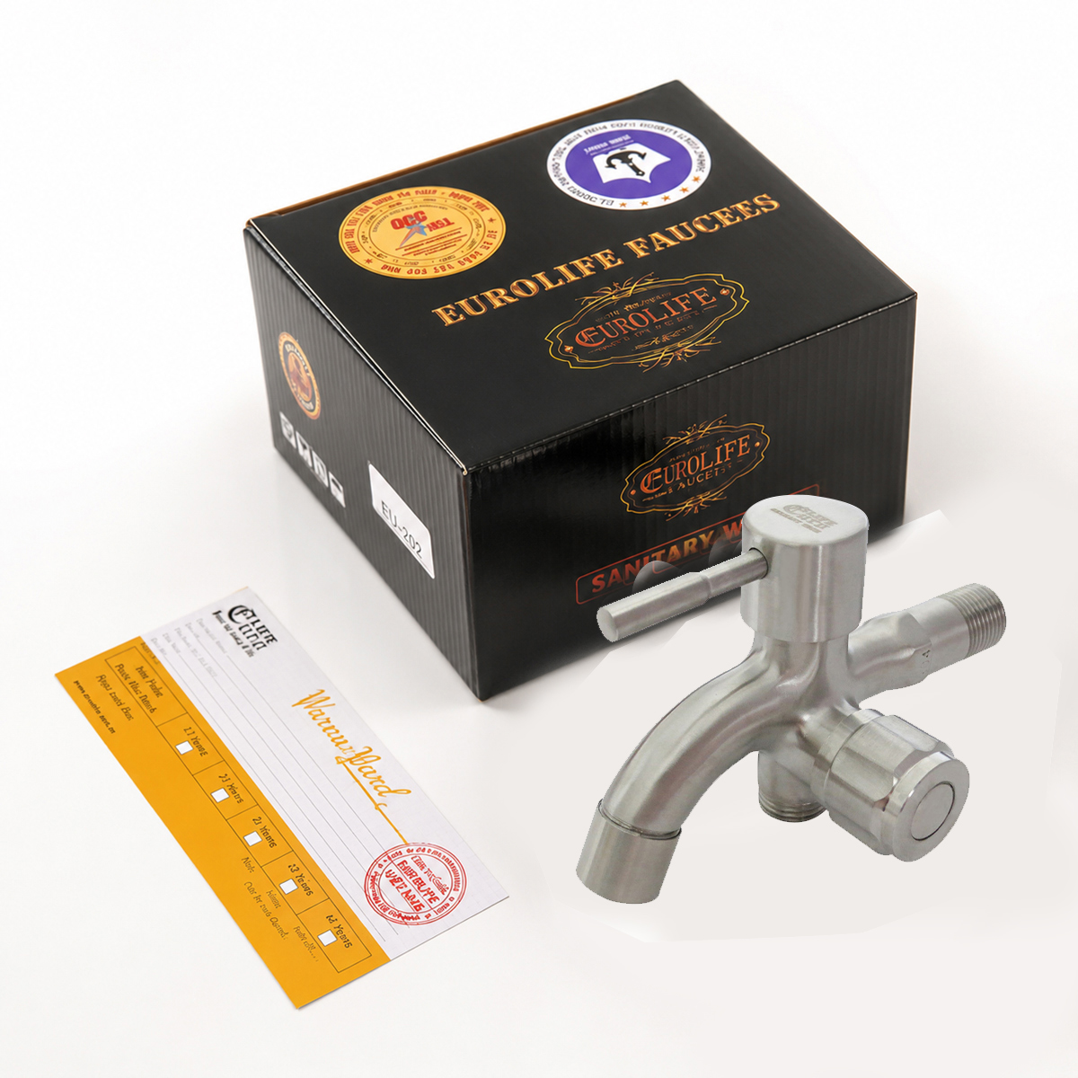 Hình ảnh bao bì và phiếu bảo hành của Eurolife EL-SL108 góp phần thể hiện hệ thống nhận diện thương hiệu trên sản phẩm và tài liệu đi kèm. Đây là tư liệu phù hợp cho website giới thiệu khi nhấn mạnh sự đồng bộ, chính hãng và tính chuyên nghiệp của thương hiệu Eurolife.