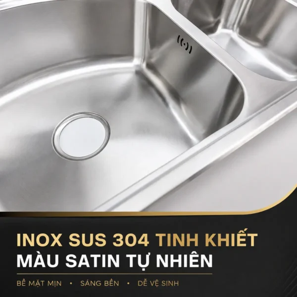 Bề mặt thân chậu Inox SUS 304 dập nguyên tấm Eurolife EL-C9245