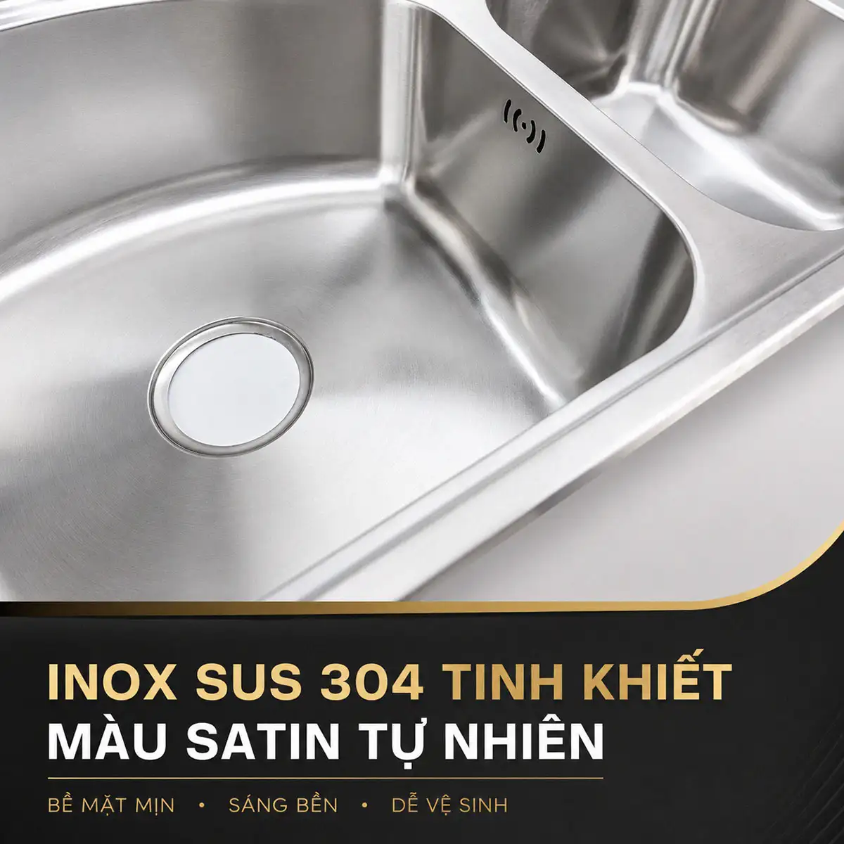 Bề mặt thân chậu Inox SUS 304 dập nguyên tấm Eurolife EL-C9245