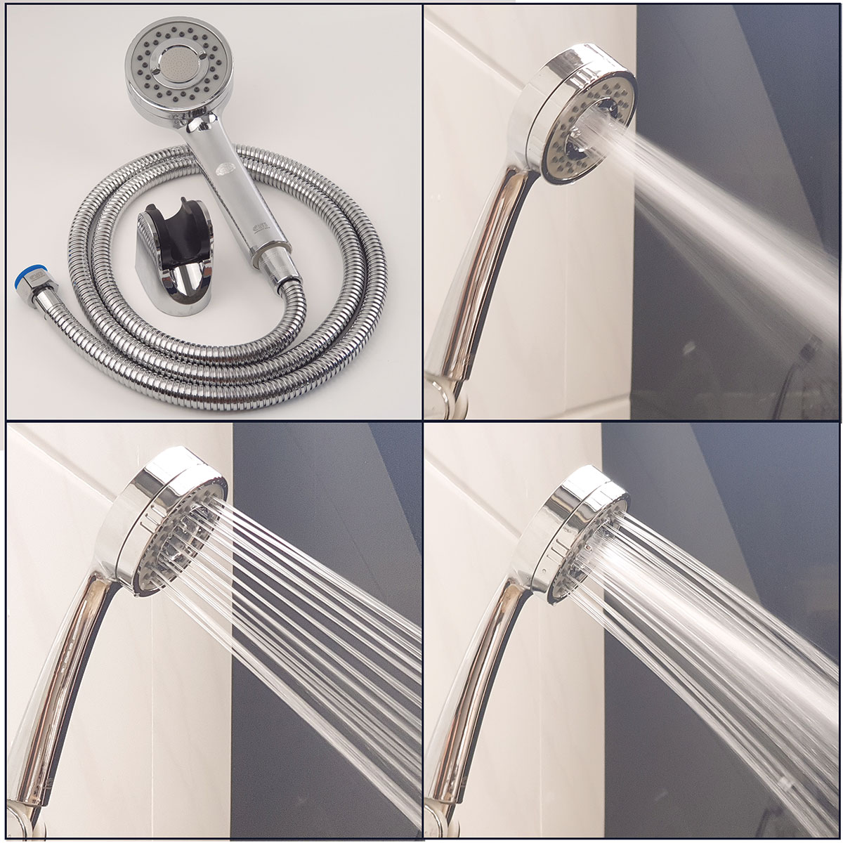 Hình ảnh bộ tay sen, dây sen 150cm và bát gác đi kèm củ sen Eurolife EL-LOT 01, hỗ trợ trải nghiệm tắm linh hoạt trong phòng tắm.