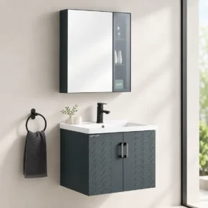 Bộ tủ lavabo Eurolife BLV-IN01 Inox 304 lõi Polywood, màu xanh dưa hấu, cánh hoa văn hình học nổi, treo tường 60cm