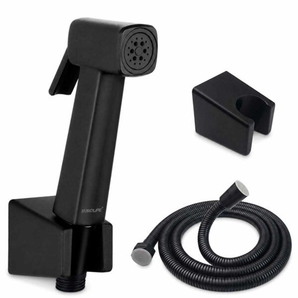 Bộ vòi xịt vệ sinh Eurolife EL-X11-D PVD đen mờ gồm tay xịt tăng áp, dây xịt 120cm và bát gác đồng bộ