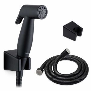 Bộ vòi xịt vệ sinh Eurolife EL-X13-D hoàn thiện PVD đen mờ gồm tay xịt, dây dẫn và bát gác đồng bộ.