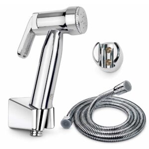 Bộ xịt vệ sinh Eurolife EL-X06 gồm tay xịt nhựa ABS hoàn thiện Chrome, dây dẫn linh hoạt và bát gác đồng bộ.