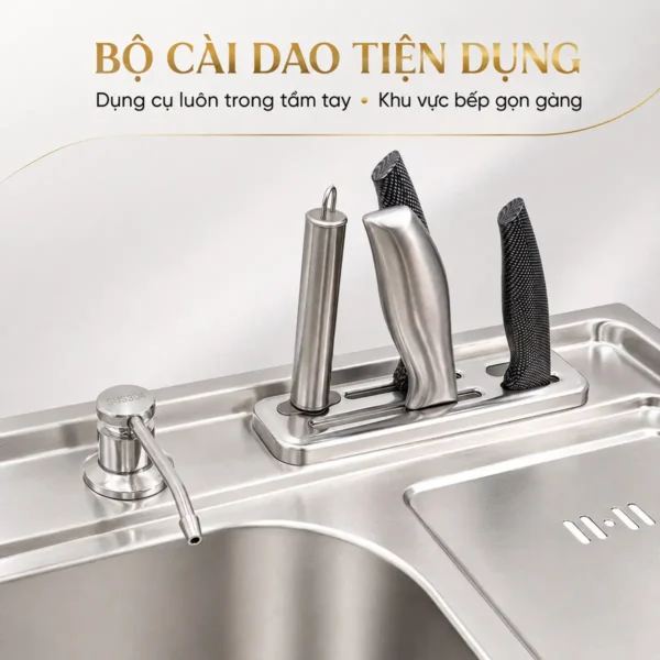 Chi tiết bộ cài dao tích hợp trên mặt chậu rửa chén Eurolife EL-C9245