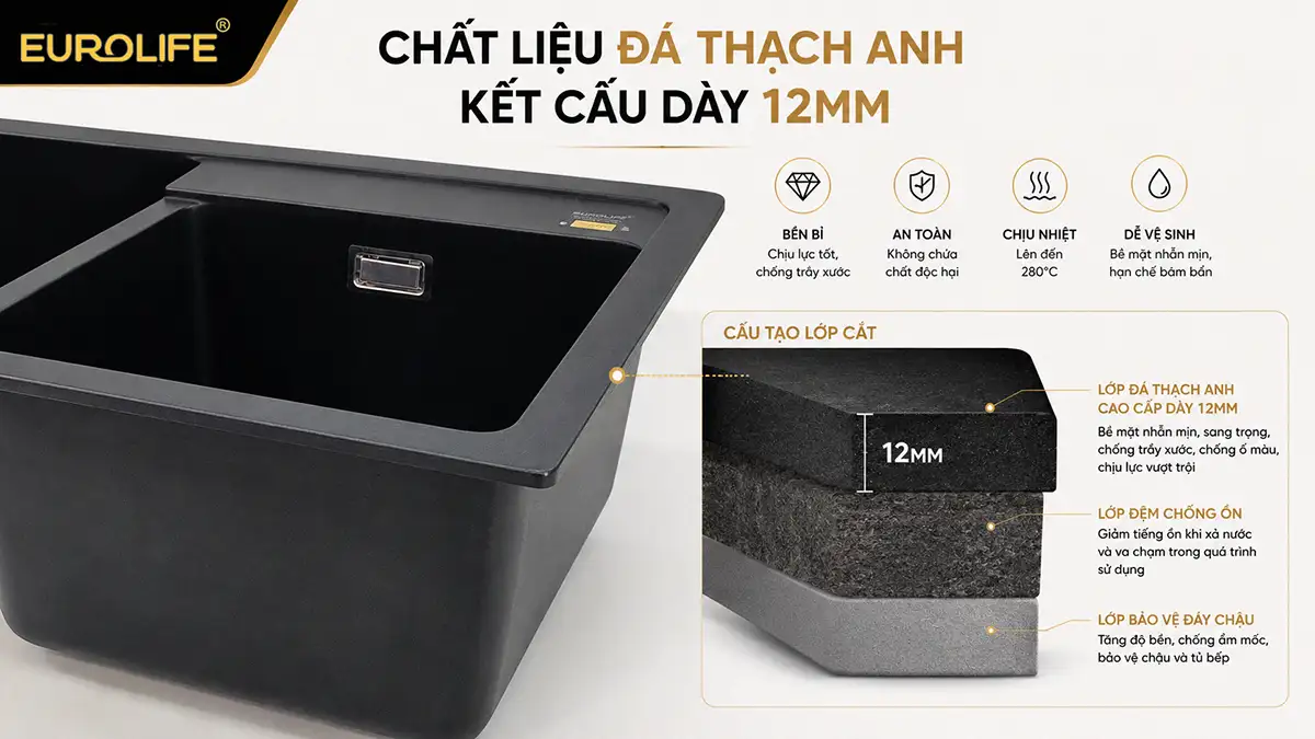 Chất liệu đá thạch anh dày 12 mm Eurolife EL-QC8349
