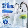 Hình ảnh chế độ lọc của máy lọc nước đầu vòi Eurolife EL-LS-D20, mô tả nước đi qua lõi lọc sứ khoáng nhiều cấp trước khi sử dụng.