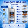 Hình ảnh mô tả cấu tạo lõi lọc vi mô 7 lớp của Eurolife EL-LL-D10, gồm các tầng vật liệu hỗ trợ giảm cặn bẩn, clo, mùi và tạp chất thường gặp.