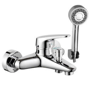 Hình main củ sen Eurolife EL-LOT 01 thân đồng H61 mạ Chrome, thiết kế bo cong, đi kèm tay sen và dây sen cho phòng tắm hiện đại.