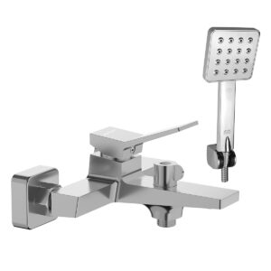 Hình main củ sen nóng lạnh Eurolife EL-PASSION 01 bằng Đồng H61 mạ Chrome, thiết kế vuông vức hiện đại, đi kèm tay sen và bát gác đồng bộ.