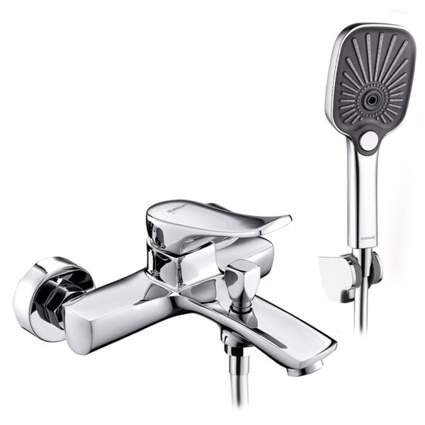 Hình đại diện củ sen nóng lạnh Eurolife EL-ROS 01 bằng đồng H61, bề mặt mạ Chrome sáng bóng, thiết kế bo tròn mềm mại, đi kèm tay sen 3 chế độ và bát gác.