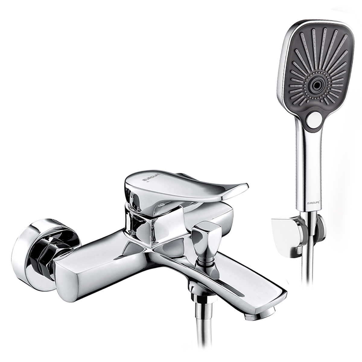 Hình đại diện củ sen nóng lạnh Eurolife EL-ROS 01 bằng đồng H61, bề mặt mạ Chrome sáng bóng, thiết kế bo tròn mềm mại, đi kèm tay sen 3 chế độ và bát gác.