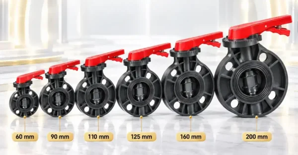 Dải kích thước van bướm Eurolife EL-VB gồm 60, 90, 110, 125, 160 và 200 mm