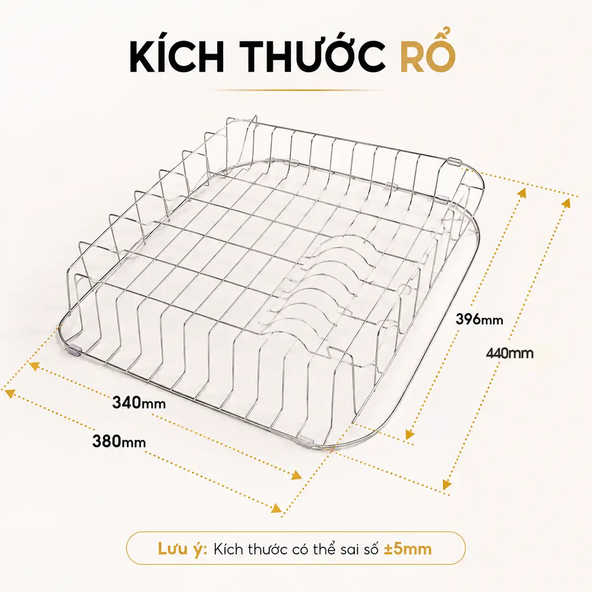 Kích thước rổ inox Eurolife EL-R81 440x380mm
