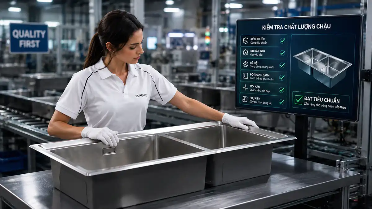 Kiểm tra chất lượng chậu rửa chén Inox Eurolife