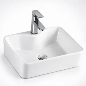 Lavabo sứ đặt bàn Eurolife EL-LVB04 hình chữ nhật men Nano tuyết trắng phối vòi chrome