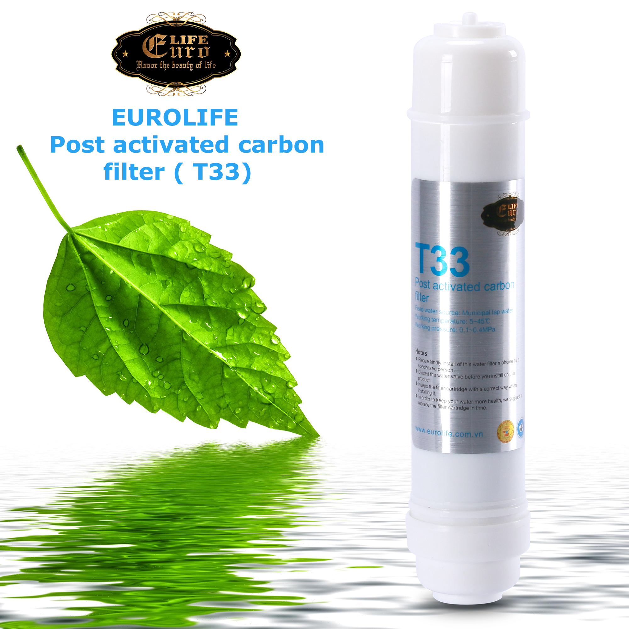 T33 filter cartridge for Eurolife RO water purifiers (Post Activated ...
