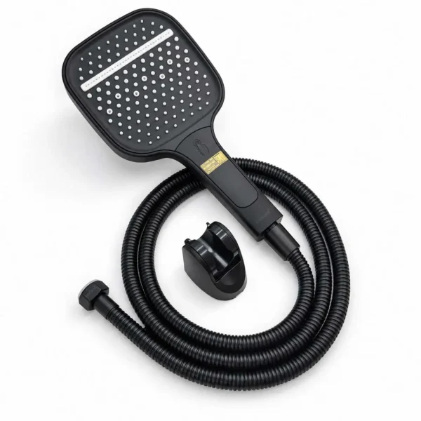Bộ tay dây sen Eurolife EL-128SH-D màu đen gồm tay sen mặt vuông, dây sen và bát gác