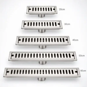 Phễu thu sàn dài inox 304 Eurolife EL-HG1020 với nắp nhiều khe, thân máng và cụm van ngăn mùi
