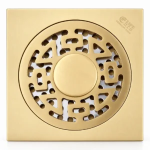 Phễu thu sàn đồng 100x100mm Eurolife EL-HG09 hoa văn giả cổ với tấm lọc rác Inox SUS 304