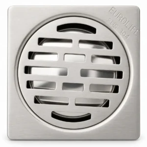 Phễu thu sàn inox 304 100x100 Eurolife EL-HG11 với mặt vuông và nắp thu nước tròn