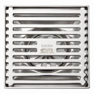 Phễu thu sàn Inox 304 120x120 Eurolife EL-HG03 mặt vuông bằng Inox SUS 304 sáng bóng