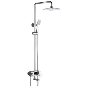 Hình ảnh tổng thể sen cây Eurolife EL-SC904 với thiết kế đứng hiện đại, thân mạ Chrome sáng bóng, tích hợp màn hình hiển thị nhiệt độ dòng nước và thời gian sử dụng.