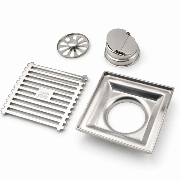 Tấm lọc rác độc lập của phễu thu sàn Eurolife EL-HG04 đặt cạnh thân thu nước
