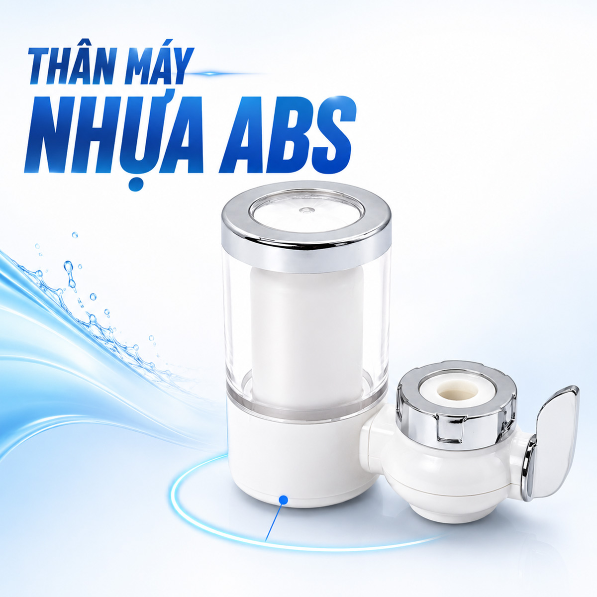 Hình ảnh thân máy nhựa ABS của máy lọc nước đầu vòi Eurolife EL-LS-D20, thiết kế màu trắng hiện đại, nhỏ gọn và phù hợp môi trường bếp.