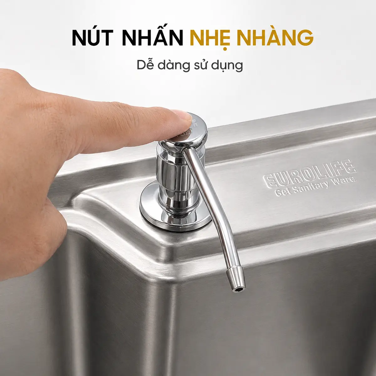 Thao tác nút nhấn bình nước rửa chén âm chậu Eurolife EL-BRC01