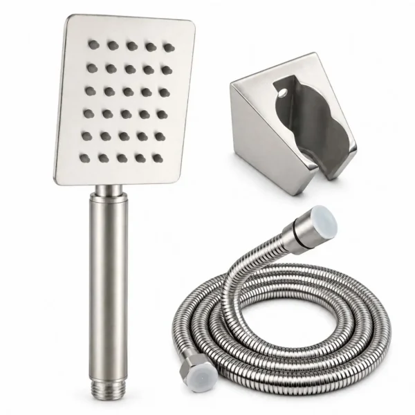 Thông số bộ tay dây sen Eurolife EL-111SH Inox SUS 304 Satin gồm tay sen chữ nhật, dây sen và bát gác