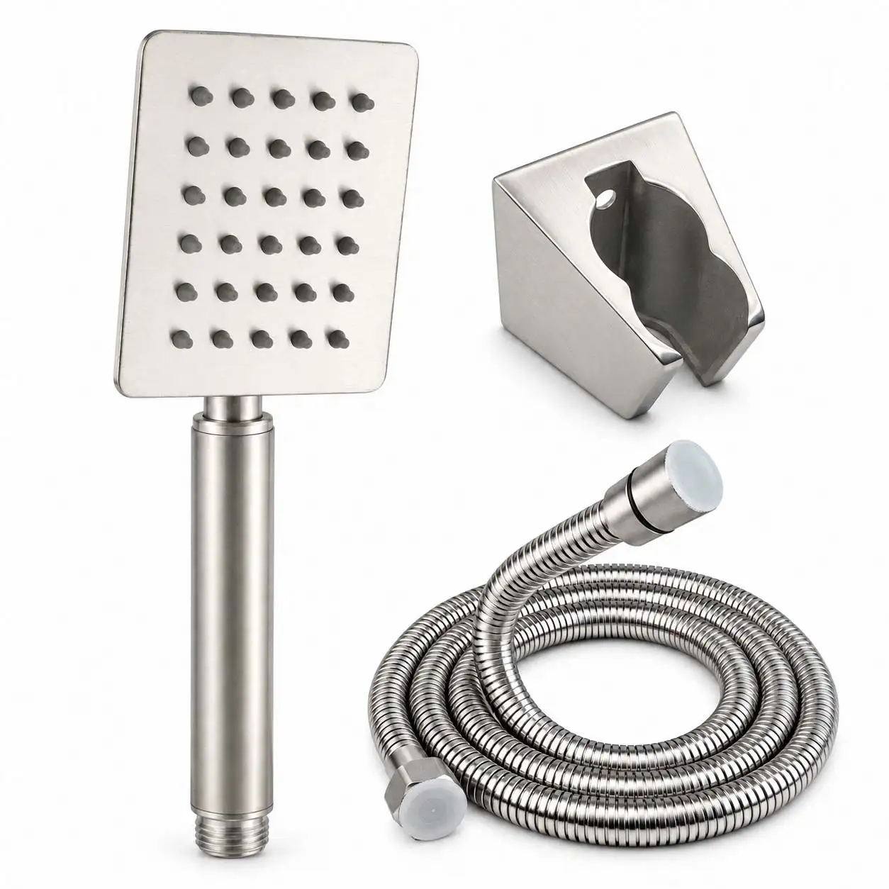 Bộ tay dây sen Eurolife EL-111SH Inox SUS 304 Satin gồm tay sen chữ nhật, dây sen và bát gác