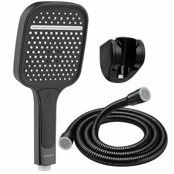 Thông số bộ tay dây sen Eurolife EL-128SH-D PVD đen gồm tay sen vuông, dây sen 150 cm và bát gác