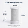 Hình ảnh thông số kích thước lõi Carbon Eurolife EL-CF1315 với đường kính 40mm và chiều cao 84mm, giúp nhận biết khả năng tương thích với máy lọc nước tại vòi.