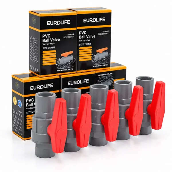 Van bi uPVC 2 mảnh Eurolife EL-V21 21mm 1/2 inch cùng bao bì