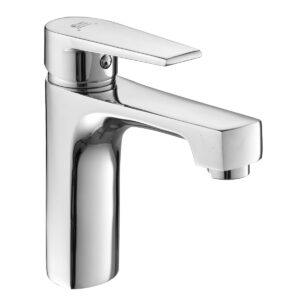 Hình đại diện vòi lavabo nóng lạnh Eurolife EL-JAS 02 với thân Đồng H61, bề mặt mạ Chrome sáng bóng, thiết kế thân tròn kết hợp vuông khỏe khoắn, đồng bộ cùng củ sen nóng lạnh Eurolife EL-JAS 01.