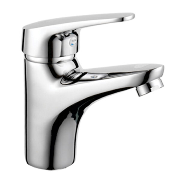 Hình đại diện vòi lavabo nóng lạnh Eurolife EL-LOT 02 với thiết kế thân tròn kết hợp vuông khỏe khoắn, chất liệu Đồng H61 và bề mặt mạ Chrome sáng bóng.